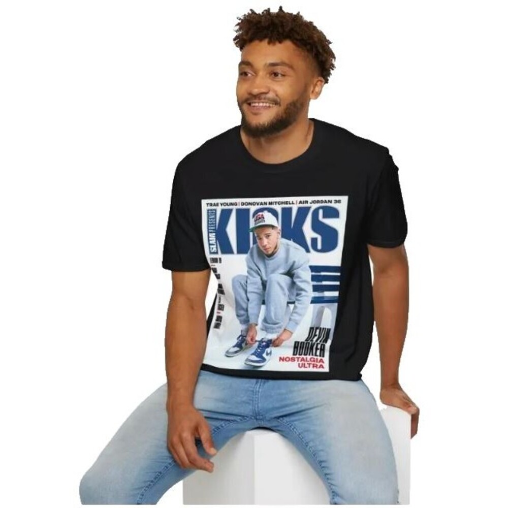 KICKS Magazine Cover Devin Booker Black Graphic Tee Men’s Large Pre‑Owned